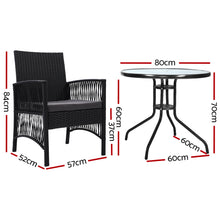 Load image into Gallery viewer, Gardeon Outdoor Furniture Dining Chairs Wicker Garden Patio Cushion Black 3PCS Tea Coffee Cafe Bar Set