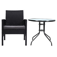 Load image into Gallery viewer, Gardeon Outdoor Furniture Dining Chairs Wicker Garden Patio Cushion Black 3PCS Tea Coffee Cafe Bar Set