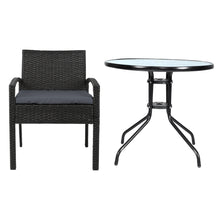 Load image into Gallery viewer, Gardeon Outdoor Furniture Dining Chairs Wicker Garden Patio Cushion Black 3PCS Sofa Set Tea Coffee Cafe Bar Set