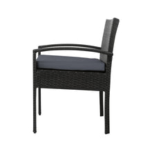 Load image into Gallery viewer, Gardeon Outdoor Furniture Dining Chairs Wicker Garden Patio Cushion Black 3PCS Sofa Set Tea Coffee Cafe Bar Set