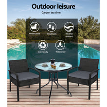 Load image into Gallery viewer, Gardeon Outdoor Furniture Dining Chairs Wicker Garden Patio Cushion Black 3PCS Sofa Set Tea Coffee Cafe Bar Set