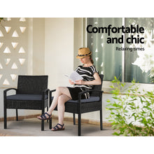 Load image into Gallery viewer, Gardeon Outdoor Furniture Dining Chairs Wicker Garden Patio Cushion Black 3PCS Sofa Set Tea Coffee Cafe Bar Set