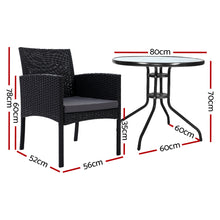 Load image into Gallery viewer, Gardeon Outdoor Bistro Chairs Patio Furniture Dining Chair Wicker Garden Cushion Tea Coffee Cafe Bar Set