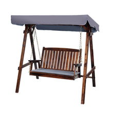 Load image into Gallery viewer, 2 Seater Wooden Garden Canopy Swing Chair - Charcoal