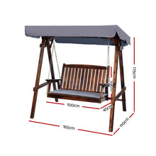 Load image into Gallery viewer, 2 Seater Wooden Garden Canopy Swing Chair - Charcoal