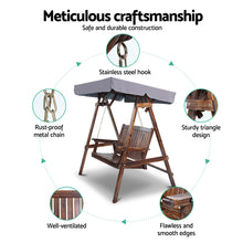 Load image into Gallery viewer, 2 Seater Wooden Garden Canopy Swing Chair - Charcoal