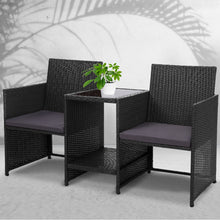 Load image into Gallery viewer, Gardeon Outdoor Setting Wicker Loveseat Birstro Set Patio Garden Furniture Black