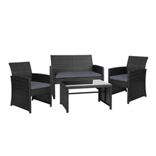 Load image into Gallery viewer, Gardeon Set of 4 Outdoor Lounge Setting Rattan Patio Wicker Dining Set Black