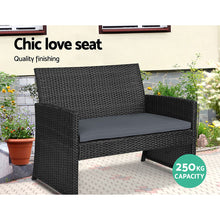 Load image into Gallery viewer, Gardeon Set of 4 Outdoor Lounge Setting Rattan Patio Wicker Dining Set Black