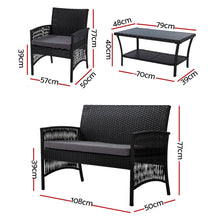 Load image into Gallery viewer, Gardeon 4 PCS Outdoor Furniture Lounge Setting Wicker Dining Set Black