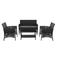 Load image into Gallery viewer, Gardeon 4 PCS Outdoor Furniture Lounge Setting Wicker Dining Set Black