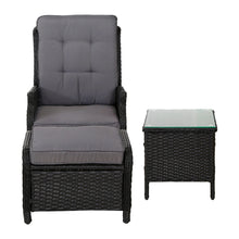Load image into Gallery viewer, 4PC Outdoor Wicker Recliner Chairs Table Sun lounge Set - Black