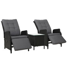 Load image into Gallery viewer, 3PC Outdoor Wicker Recliner Chairs and Table Sun lounge Set -