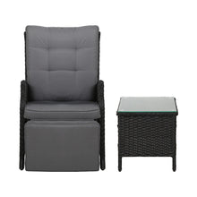 Load image into Gallery viewer, 3PC Outdoor Wicker Recliner Chairs and Table Sun lounge Set -