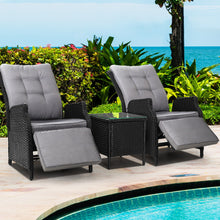Load image into Gallery viewer, 3PC Outdoor Wicker Recliner Chairs and Table Sun lounge Set -