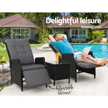 Load image into Gallery viewer, 3PC Outdoor Wicker Recliner Chairs and Table Sun lounge Set -