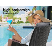 Load image into Gallery viewer, 3PC Outdoor Wicker Recliner Chairs and Table Sun lounge Set -