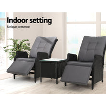 Load image into Gallery viewer, 3PC Outdoor Wicker Recliner Chairs and Table Sun lounge Set -
