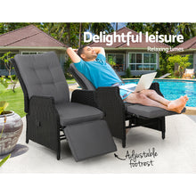 Load image into Gallery viewer, Gardeon Set of 2 Recliner Chairs Sun lounge Outdoor Furniture Setting Patio Wicker Sofa Black