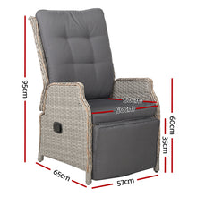 Load image into Gallery viewer, Gardeon Set of 2 Recliner Chairs Sun lounge Outdoor Furniture Setting Patio Wicker Sofa Grey