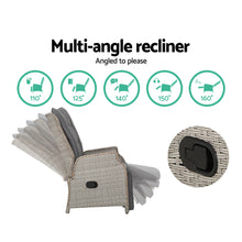 Load image into Gallery viewer, Gardeon Set of 2 Recliner Chairs Sun lounge Outdoor Furniture Setting Patio Wicker Sofa Grey