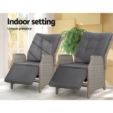 Load image into Gallery viewer, Gardeon Set of 2 Recliner Chairs Sun lounge Outdoor Furniture Setting Patio Wicker Sofa Grey