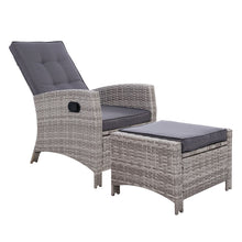 Load image into Gallery viewer, Sun lounge Recliner Chair Wicker Lounger Sofa Day Bed Outdoor Furniture Patio Garden Cushion Ottoman Grey Gardeon