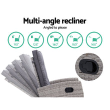 Load image into Gallery viewer, Sun lounge Recliner Chair Wicker Lounger Sofa Day Bed Outdoor Furniture Patio Garden Cushion Ottoman Grey Gardeon
