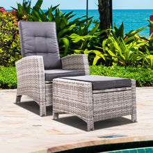 Load image into Gallery viewer, Sun lounge Recliner Chair Wicker Lounger Sofa Day Bed Outdoor Furniture Patio Garden Cushion Ottoman Grey Gardeon