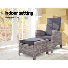 Load image into Gallery viewer, Sun lounge Recliner Chair Wicker Lounger Sofa Day Bed Outdoor Furniture Patio Garden Cushion Ottoman Grey Gardeon