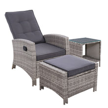 Load image into Gallery viewer, 3PC Outdoor Wicker Recliner Chair Table lounge Set - Grey