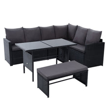 Load image into Gallery viewer, 8PC Outdoor Wicker Table Chairs Lounge Set - Black