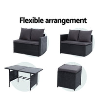 Load image into Gallery viewer, 7PC Outdoor Wicker Table Chairs Lounge Set - Black