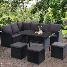 Load image into Gallery viewer, 7PC Outdoor Wicker Table Chairs Lounge Set - Black