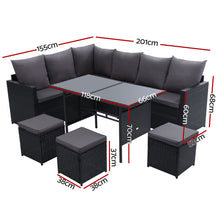 Load image into Gallery viewer, Gardeon Outdoor Furniture Dining Setting Sofa Set Wicker 9 Seater Storage Cover Black