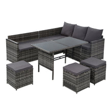 Load image into Gallery viewer, Gardeon Outdoor Furniture Dining Setting Sofa Set Wicker 9 Seater Storage Cover Mixed Grey