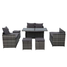 Load image into Gallery viewer, Gardeon Outdoor Furniture Dining Setting Sofa Set Wicker 9 Seater Storage Cover Mixed Grey