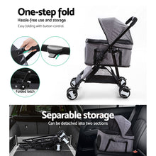 Load image into Gallery viewer, i.Pet Pet Stroller Dog Carrier Foldable Pram 3 IN 1 Middle Size Grey