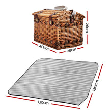 Load image into Gallery viewer, Alfresco 4 Person Picnic Basket Baskets Wicker Deluxe Outdoor Insulated Blanket