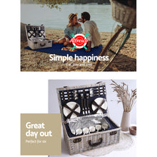 Load image into Gallery viewer, Alfresco 6 Person Picnic Basket Set Cooler Bag Wicker PU Fastening Straps Plates