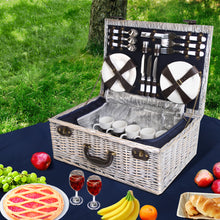 Load image into Gallery viewer, Alfresco 6 Person Picnic Basket Set Cooler Bag Wicker PU Fastening Straps Plates