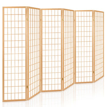 Load image into Gallery viewer, 6 Panel Room Divider Privacy Screen Foldable Pine Wood Stand Natural