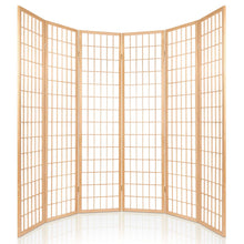 Load image into Gallery viewer, 6 Panel Room Divider Privacy Screen Foldable Pine Wood Stand Natural