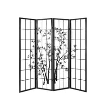 Load image into Gallery viewer, 4 Panel Pine Wood Stand Shoji Bamboo Black White Room Divider Privacy Screen