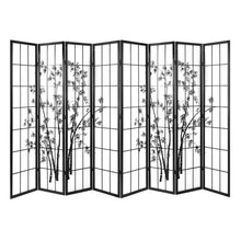 Load image into Gallery viewer, 8 Panel Room Divider Privacy Screen Pine Wood Stand Shoji Bamboo Black White
