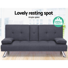 Load image into Gallery viewer, Artiss Linen Fabric 3 Seater Sofa Bed Recliner Lounge Couch Cup Holder Futon Dark Grey