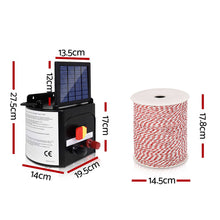 Load image into Gallery viewer, Giantz Fence Energiser 3KM Solar Powered Electric 500M Poly Wire Insulator
