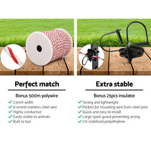 Load image into Gallery viewer, Giantz Fence Energiser 5KM Solar Powered Electric 500M Poly Wire Insulator