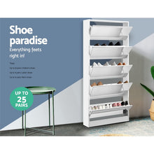 Load image into Gallery viewer, Artiss 5 Drawer Mirrored Wooden Shoe Cabinet - White