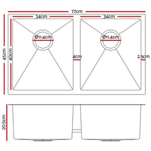 Load image into Gallery viewer, Cefito 77cm x 45cm Stainless Steel Kitchen Sink Under/Top/Flush Mount Black